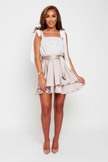  Cassie tie shoulder contrast satin dress