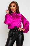 Nina Tie Neck Blouse With Oversized Sleeves