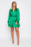 SALE Madison emerald silk feel layered dress with belt SIZE 10