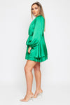 Madison emerald silk feel layered dress with belt