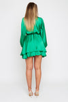Madison emerald silk feel layered dress with belt