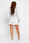 Madison Silver Silk Feel Layered Dress With Oversized Sleeves