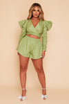Lyla Poplin Crop Top With Oversized Ruched Sleeves