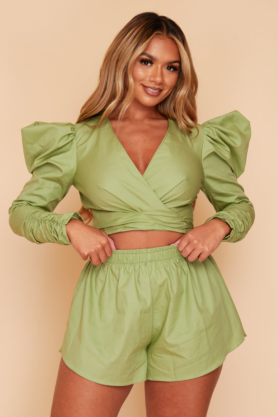 Lyla Poplin Crop Top With Oversized Ruched Sleeves