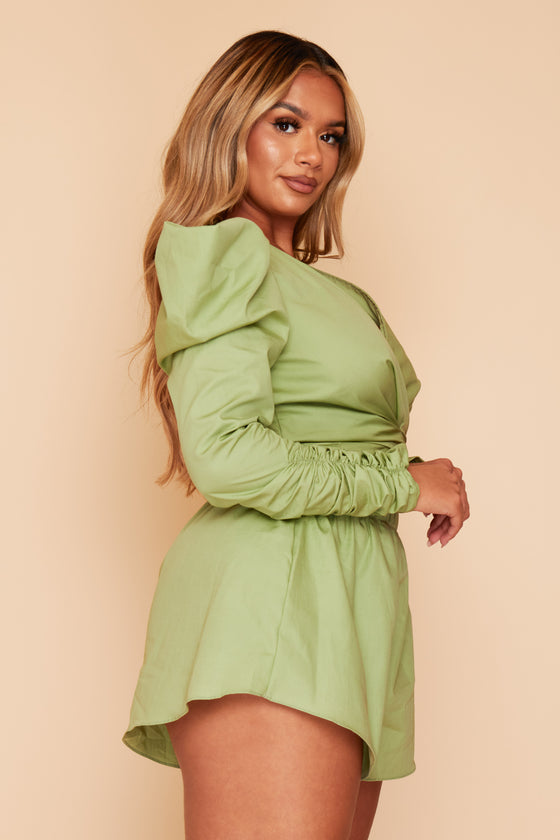 Lyla Poplin Crop Top With Oversized Ruched Sleeves