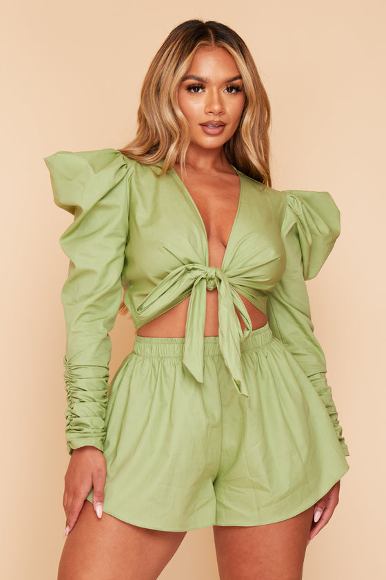 Lyla Poplin Crop Top With Oversized Ruched Sleeves
