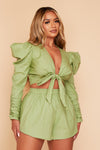Lyla Poplin Crop Top With Oversized Ruched Sleeves