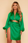 Maria Silky Wrap Top With Oversized Sleeves
