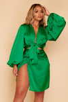 Maria Silky Wrap Top With Oversized Sleeves