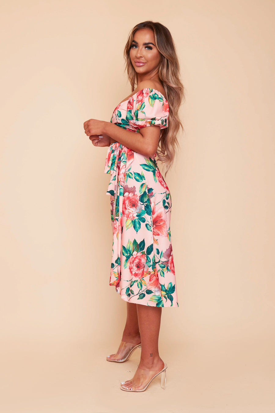 Valencia Coral Floral Midi Wrap skirt