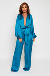 Zaire Teal Wrap Front Loose Leg Jumpsuit