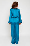 Zaire Teal Wrap Front Loose Leg Jumpsuit