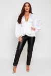 Lily Silk Feel Peplum Top With Oversized Sleeves