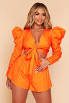 Lyla Poplin Crop Top With Oversized Ruched Sleeves